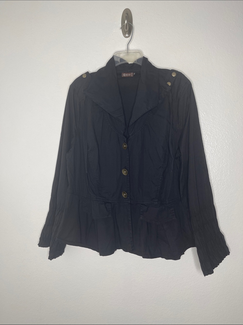 XCVI Black Cotton Long Sleeve Lagenlook Jacket Size 1X